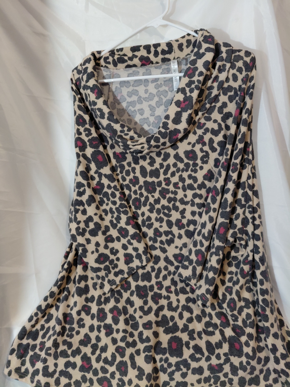 Cowl-Neck Leopard Print Tunic in Beige with Pink Accents - Picture 5 of 10